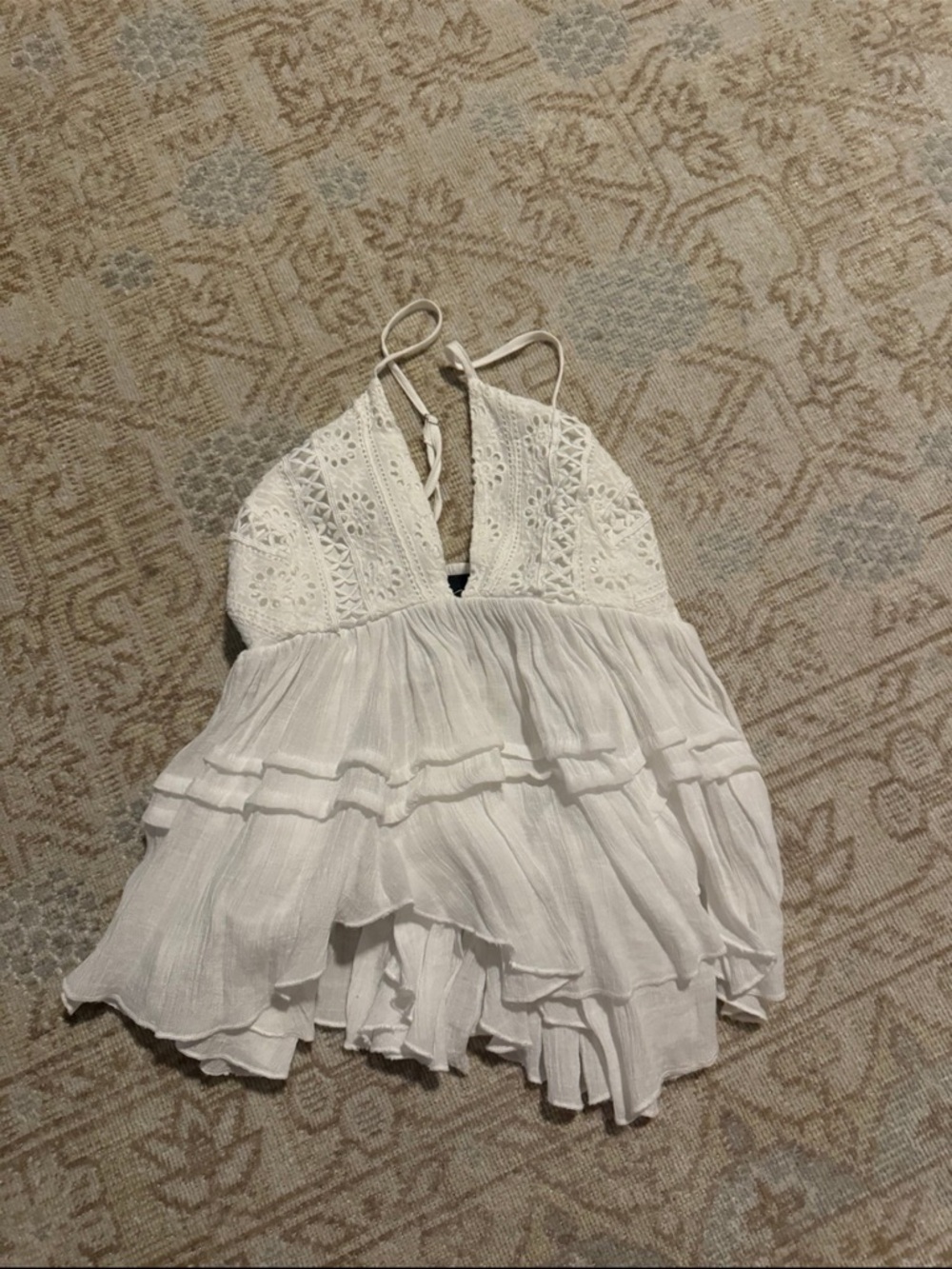 fab'rik White Lace Halter Tiered Tank